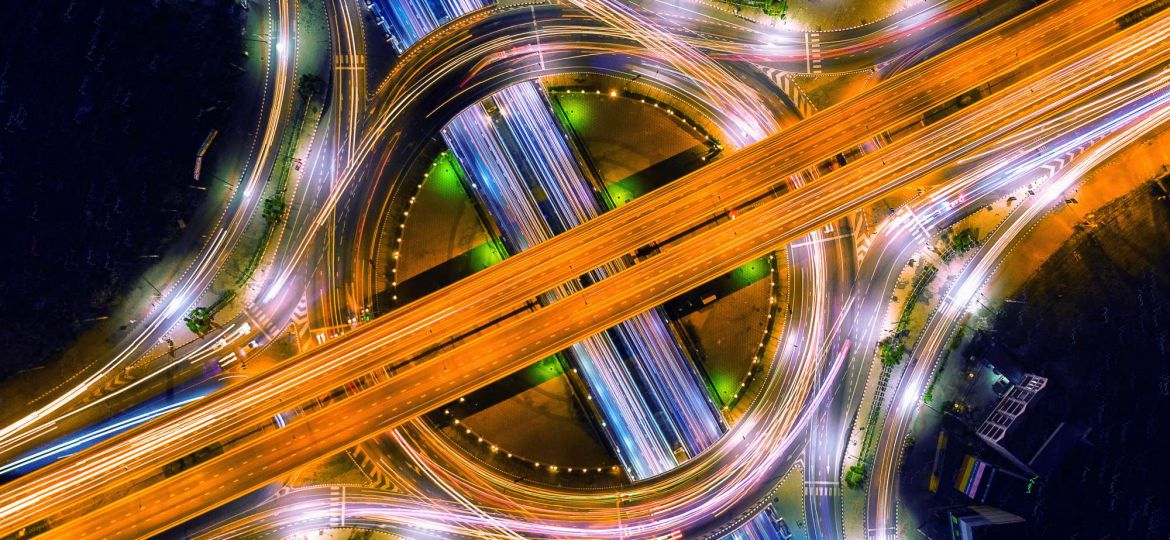 aerial-view-traffic-roundabout-highway-night