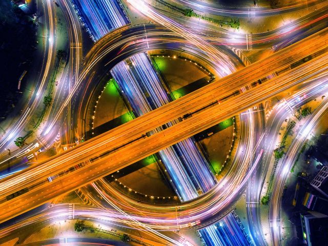 aerial-view-traffic-roundabout-highway-night